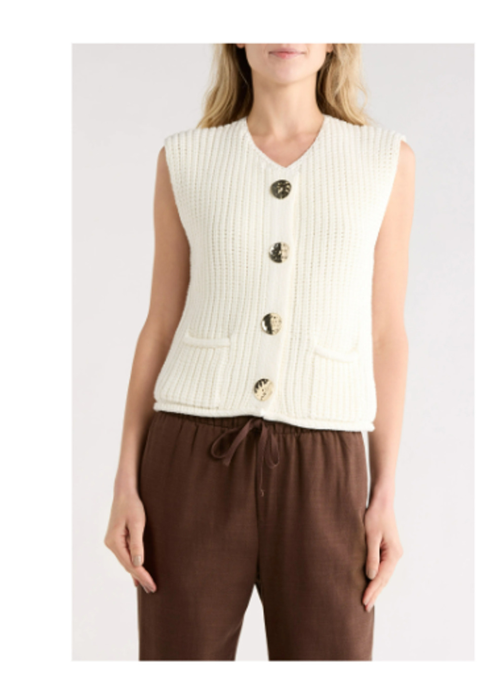 Jason WU Button Shaker Cardi Vest Ivory XL Gold Buttons Chunky Knit NWT